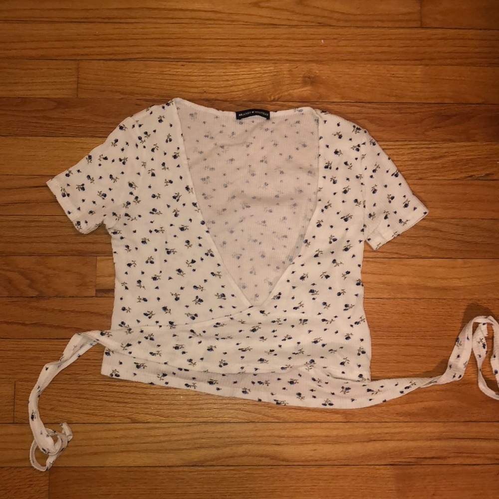blue flower wrap top